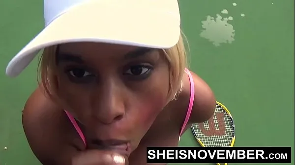 Watch I'm Sucking A Stranger Big Cock POV On The Public Tennis Court For Beating Me, Busty Ebony Whore Sheisnovember Giving A Blowjob With Her Large Natural Tits And Erect Nipples Out, Exposing Her Big Ass With Upskirt While Walking by Msnovember fresh Clips