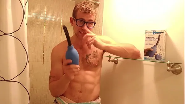 Watch Anal Douching using Gay Anal Cleaning Spray fresh Clips